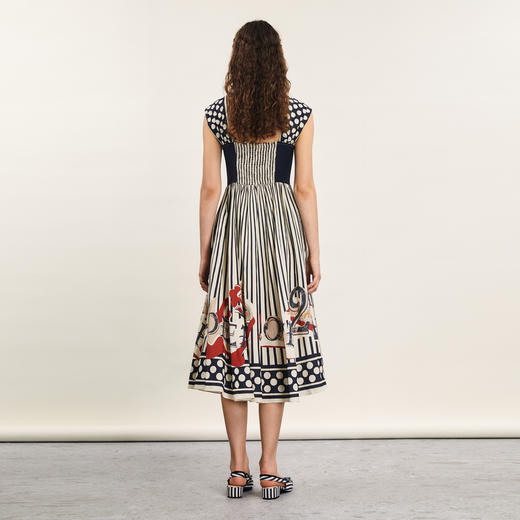 谜底吊带连衣裙2024夏季新品度假风复古黑白条绣花长裙242ML0678 商品图2