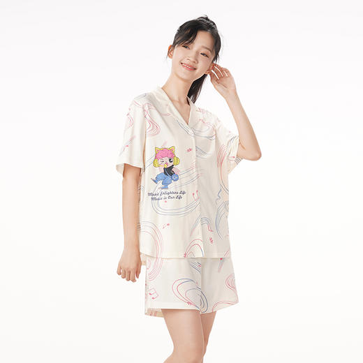 都市丽人生活家居春夏睡衣女32支纯棉单面家居服薄款短袖短裤女士棉质套装LH41D3 商品图4