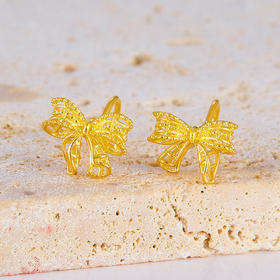 【限时克减150元】足金999 (足金999字印)5G黄金左右对称镂空蝴蝶结时尚耳钉(5GES00078)预售产品下单后不退款不退货不换货不补差价
