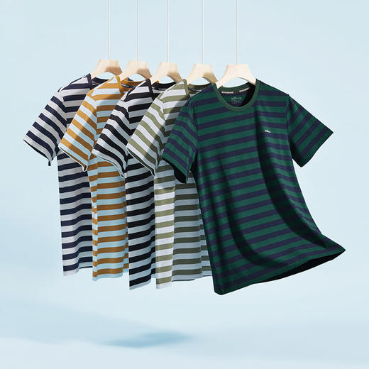 柒牌男装条纹短袖T恤2024夏季新款时尚休闲轻薄舒适撞色圆领内衣	126F70070 商品图1