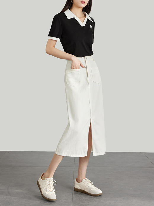 【专属特价】熙世界纯棉前开叉白色半身裙女2025夏新款高腰包臀直筒中长裙子 商品图5