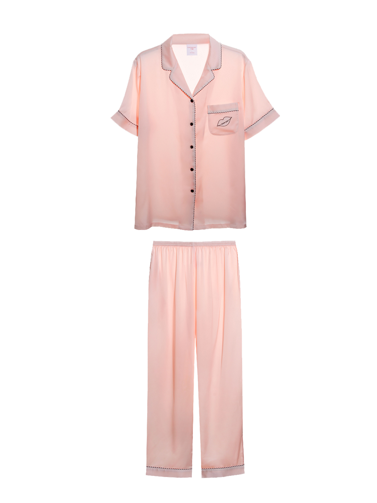 【满2件/99元】【M码】【秀黛】女翻领丝质短袖套装女士睡衣家居服女士夏季睡衣H2551083T【门店同款】【如遇缺货自动退款，介意勿拍】