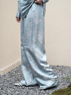 盛唐牡丹 |雾霾蓝仙山飞鹤松紧腰女裤