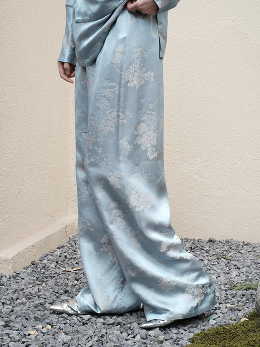 盛唐牡丹 |雾霾蓝仙山飞鹤松紧腰女裤 商品图0