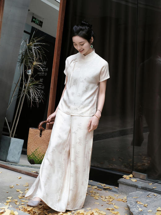 盛唐牡丹 |桃花源香槟色真丝提花上衣 商品图8