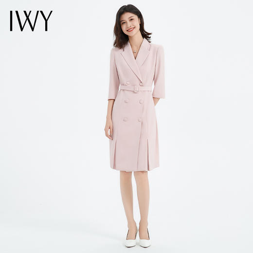 IWY/粉色连衣裙七分袖西装裙商务通勤修身优雅ol工装裙Q13305 商品图2