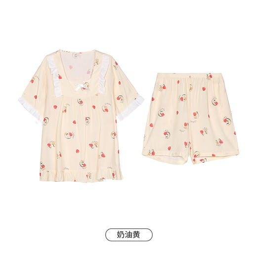 都市丽人生活家居春夏睡衣女梭织人棉家居服薄款短袖短裤女士梭织棉套装LH42B7 商品图9