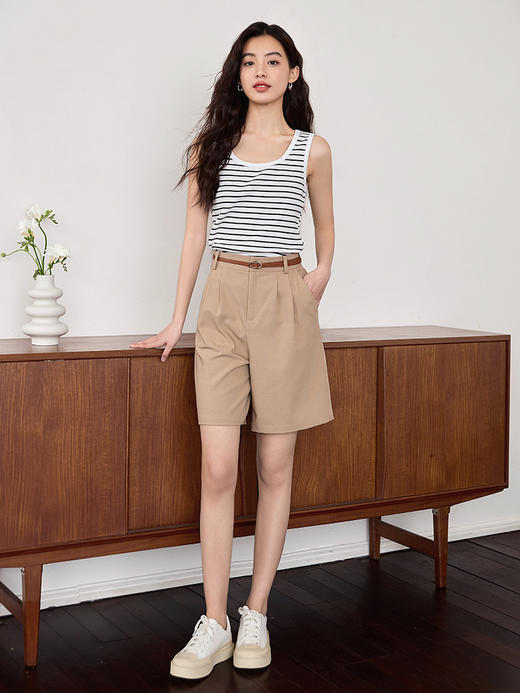 【初夏新品】熙世界条纹吊带针织背心女2025夏新款法式内搭U领无袖打底上衣 商品图1