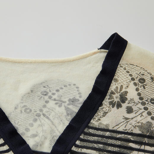 谜底条纹针织开衫长袖女2024夏季新品优雅V领提花灯笼袖242MZ0881 商品图3