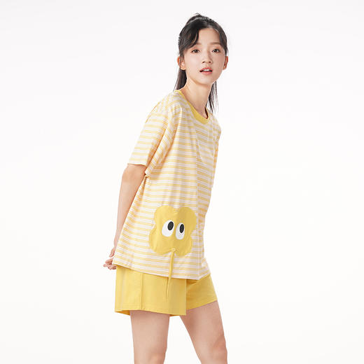 都市丽人生活家居春夏睡衣女32支纯棉单面家居服薄款短袖短裤女士棉质套装LH42C1 商品图1