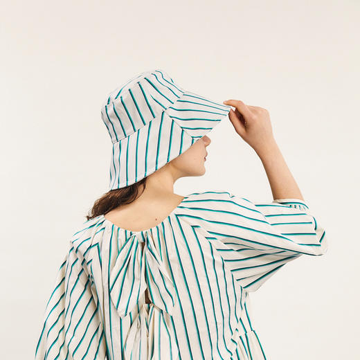 谜底条纹渔夫帽女士2024年夏季新品田园风度假清爽帽子242MQ0905 商品图3