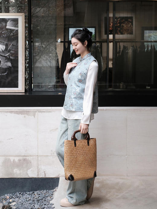 盛唐牡丹 |牡丹戏蝶真丝云锦马甲 商品图11