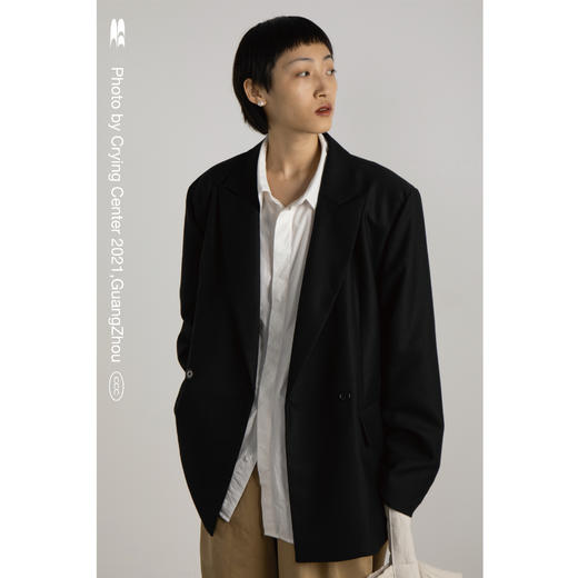 CryingCenter 重磅黑色双排扣宽松休闲西装 可拆卸垫肩 哭喊中心 商品图3