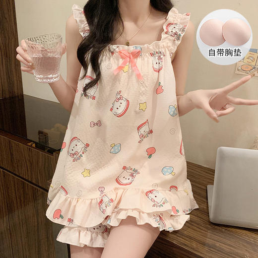 夏季新款【带胸垫睡衣女 吊带短裤少女】甜美可爱家居服两件套装 可外穿 商品图9