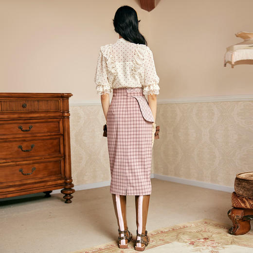 MAXRIENY高腰一步裙秋季不对称半身裙格温长裙子MC87SK542Z20 商品图2