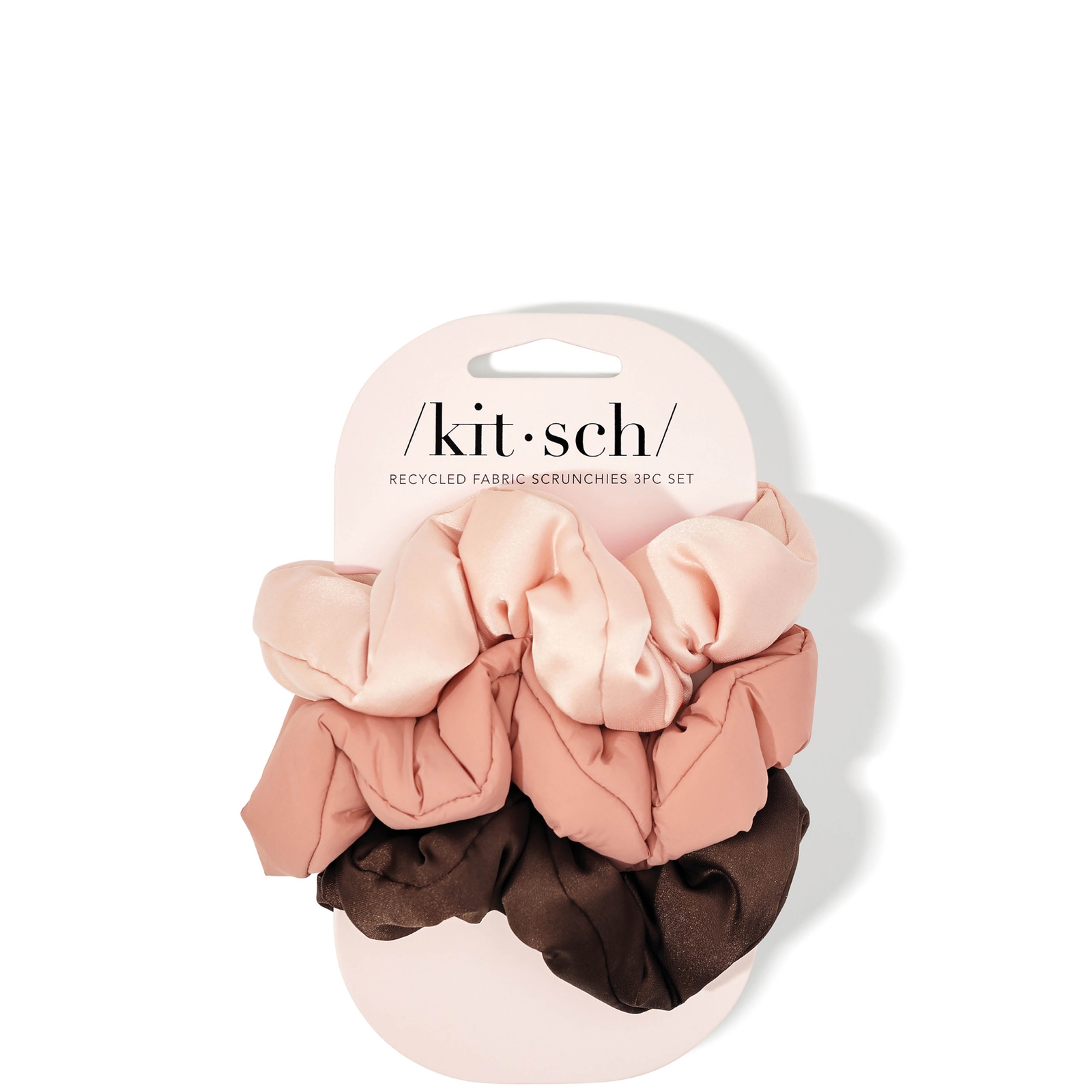 Kitsch Recycled Fabric Puffy Scrunchies 3 Piece Set - Rosewood