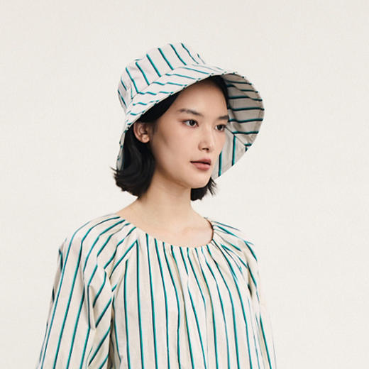 谜底条纹渔夫帽女士2024年夏季新品田园风度假清爽帽子242MQ0905 商品图2