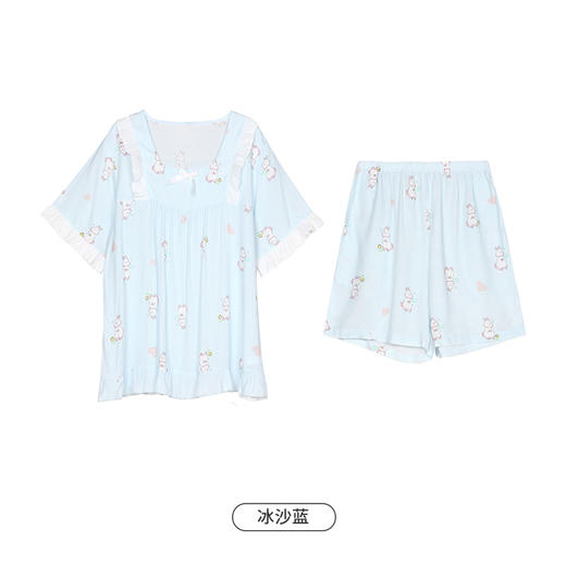 都市丽人生活家居春夏睡衣女梭织人棉家居服薄款短袖短裤女士梭织棉套装LH42B7 商品图8