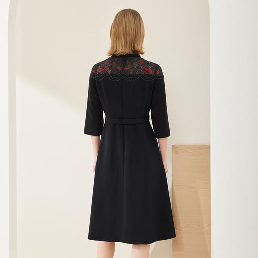 MC815斯尔丽2024春季新款衬衫领拼蕾丝烫钻收腰显瘦七分袖连衣裙 商品图1