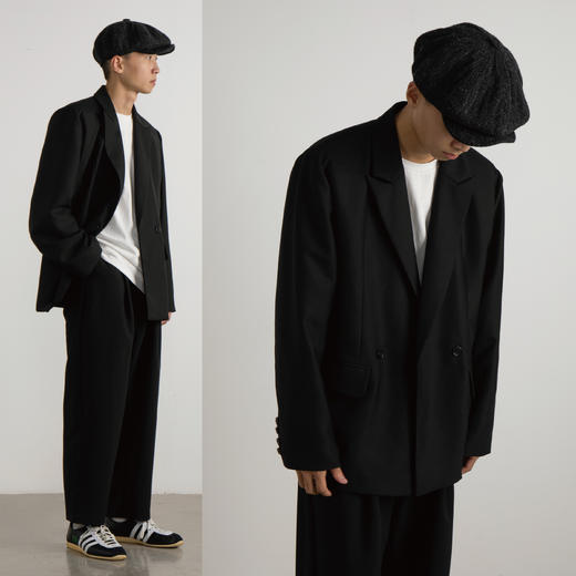 CryingCenter 重磅黑色双排扣宽松休闲西装 可拆卸垫肩 哭喊中心 商品图2