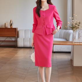 TZW-玫红色西装套装女春季2024新款高级感职业装西服套裙