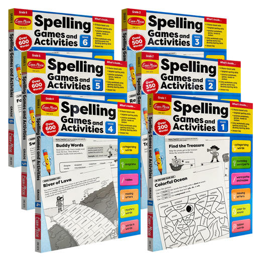 Evan-Moor Spelling Games and Activities Grade 1-6  拼写游戏和活动（教师版） 美国加州教辅 evanmoor 商品图1