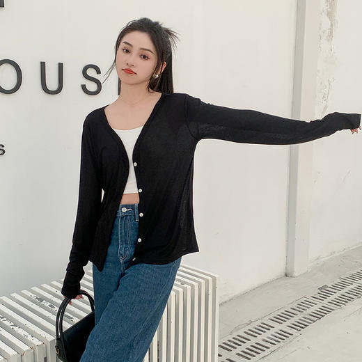 【纯色简约设计，适合各种身材！】2024春夏薄款天丝开衫防晒衣，女韩版宽松慵懒风V领针织空调衫外套-lm！ 商品图6