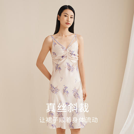 【加州假日】真丝睡裙100%桑蚕丝印花吊带裙精致美背家居服金三塔  YSFEB307 商品图1