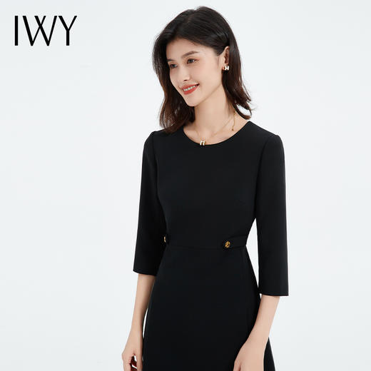 IWY/黑色连衣裙新款七分袖长裙设计感高端商务正式场合淑女气质ol裙子Q13304 商品图4