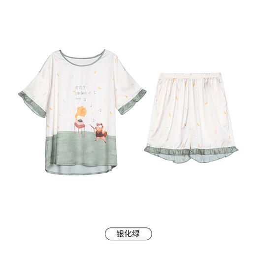 都市丽人生活家居春夏睡衣女冰雪丝印花家居服薄款短袖短裤女士丝质套装LH42E1 商品图10