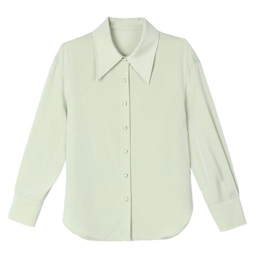 HT-8571实拍新款春夏序曲白色长袖缎面衬衫女春气质职业修身OL衬衣 商品图4