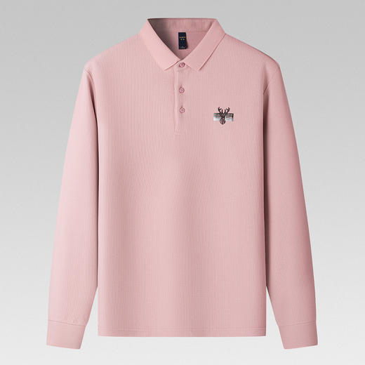 【华夫格含桑蚕丝】罗蒙男士春秋加厚polo衫男长袖t恤男舒适男polo衫 商品图1