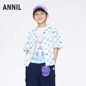 男童老花衬衫翻领短袖上衣夏季新款安奈儿童装实体店同款AB421734