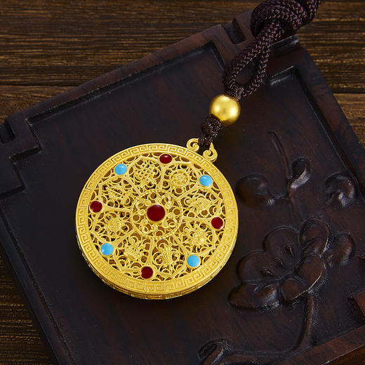 【限时克减150元】足金999 #八宝罗盘 #小红书 古法挂绳倒模花丝珐琅八方祥瑞福字八宝罗盘吊坠（含珠子）(YGFDZ00199)补差价）预售产品下单后不退款不退货不换货不补差价 商品图2