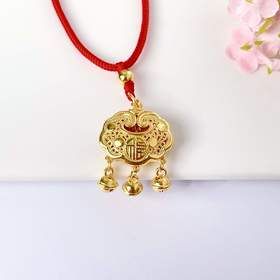 【限时7.5折】【定价黄金】足金 #小红书 3D硬金双面镂空铃铛如意福字锁包吊坠网红锁包吊坠挂绳成品项链（含珠子）(AJ3DDZ00057)（预售产品下单后不退款不退货不换货不补差价）