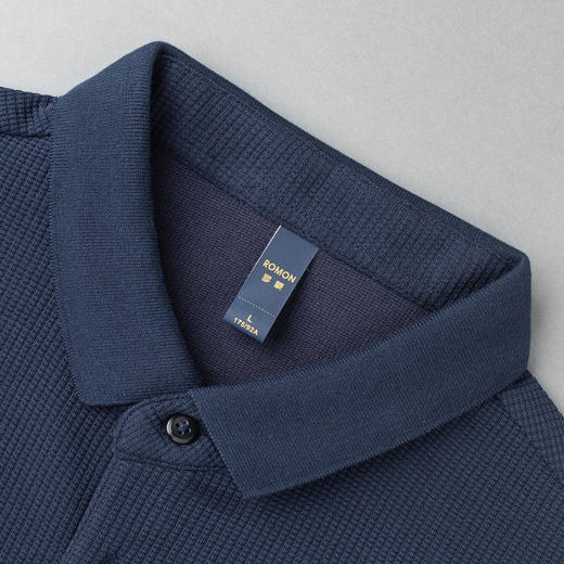 【华夫格含桑蚕丝】罗蒙男士春秋加厚polo衫男长袖t恤男舒适男polo衫 商品图5