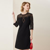 MC803斯尔丽2024春季新款华丽烫图修身显瘦小黑裙圆领七分袖连衣裙 商品缩略图2