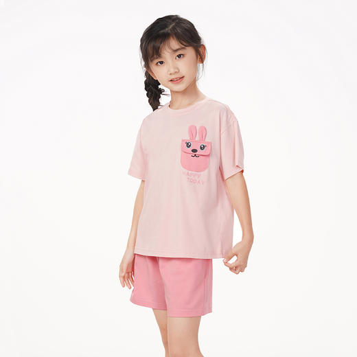 都市丽人眯雅佳生活家居春夏睡衣男女童32支纯棉单面家居服薄款短袖短裤童装棉质套装JH42A6 商品图3