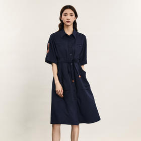 谜底连衣裙短袖女2024年夏季新品工装风复古宽松中长裙242ML0680