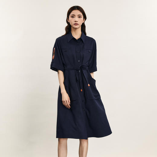 谜底连衣裙短袖女2024年夏季新品工装风复古宽松中长裙242ML0680 商品图0