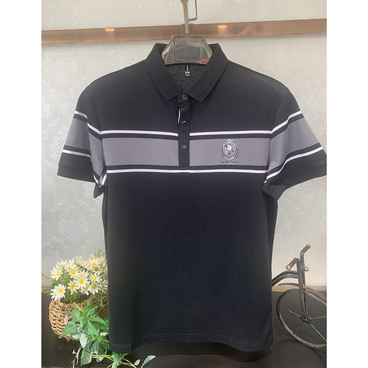 夏季新款薄款撞色宽条翻领polo衫男士短袖T恤   FL-8233015* 商品图1