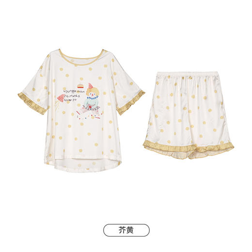 都市丽人生活家居春夏睡衣女冰雪丝印花家居服薄款短袖短裤女士丝质套装LH42E1 商品图9