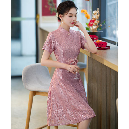 新款蕾丝旗袍，结婚礼服妈妈装高贵礼服旗袍HY2361 商品图3