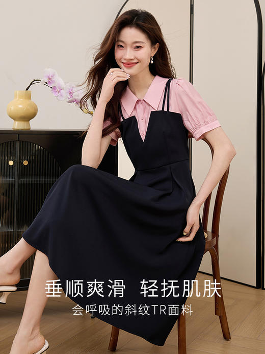【专属特价】熙世界假两件衬衫领拼接连衣裙夏装新款气质温柔风通勤休闲裙子 商品图1