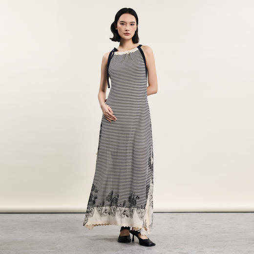 谜底针织连衣裙无袖2024年夏款复古优雅提花吊带裙长裙242MZ0880 商品图0