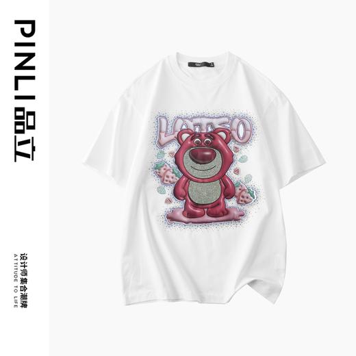 PINLI品立夏季新款卡通烫钻短袖T恤男士时尚潮牌印花休闲上衣BG242111041 商品图3
