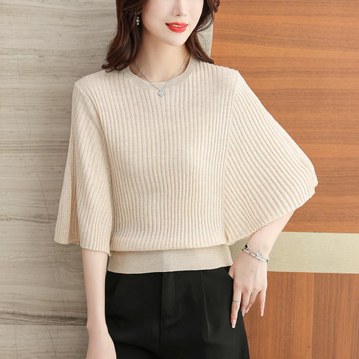 中袖蝙蝠衫，冰丝针织圆领宽松上衣CC-NN-2313 商品图3