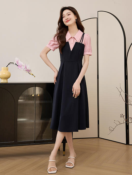 【专属特价】熙世界假两件衬衫领拼接连衣裙夏装新款气质温柔风通勤休闲裙子 商品图4