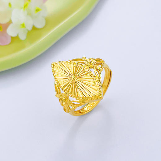 【限时克减150元】足金999.9 活口镂空仿钻车花橄榄形花篮女戒(AF010JZ00104)（预售产品下单后不退款不退货不换货不补差价（预售产品下单后不退款不退货不换货不补差价 商品图1