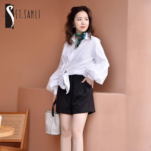 圣三利女装新春秋季休闲条纹短裤SL121C06 商品图0